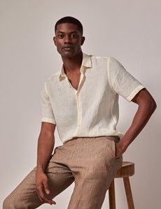Yellow Linen Slim Shirt - Short Sleeve