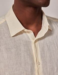 Yellow Linen Slim Shirt - Short Sleeve-preview1