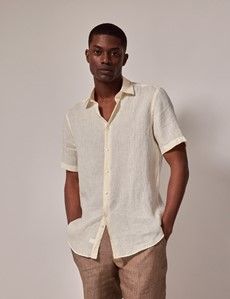 Yellow Linen Slim Shirt - Short Sleeve-preview2