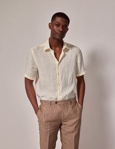 Yellow Linen Slim Shirt - Short Sleeve-preview4
