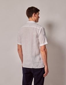 White Linen Slim Short Sleeve Shirt - Revere Collar
