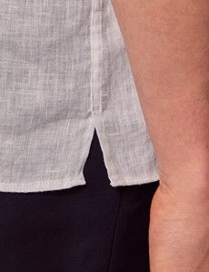 White Linen Slim Short Sleeve Shirt - Revere Collar