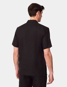 Slim Fit Black Linen Shirt - Short Sleeve