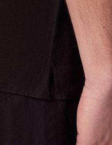 Slim Fit Black Linen Shirt - Short Sleeve