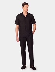 Slim Fit Black Linen Shirt - Short Sleeve