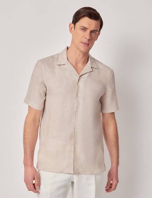 Natural Pure Linen Slim Shirt - Short Sleeve - Revere Collar