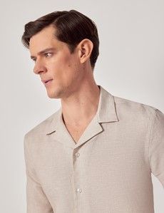 Natural Pure Linen Slim Shirt - Short Sleeve - Revere Collar-preview2