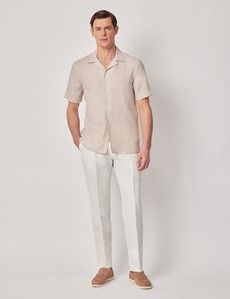 Natural Pure Linen Slim Shirt - Short Sleeve - Revere Collar-preview6