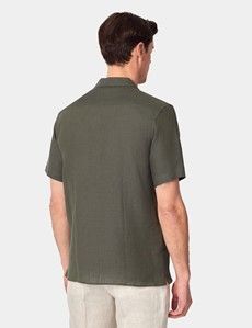 Slim Fit Dark Green Linen Shirt - Short Sleeve