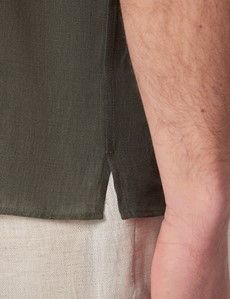 Slim Fit Dark Green Linen Shirt - Short Sleeve