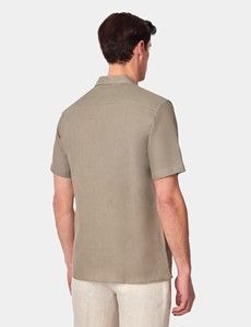 Slim Fit Khaki Linen Shirt - Short Sleeve
