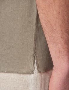 Slim Fit Khaki Linen Shirt - Short Sleeve
