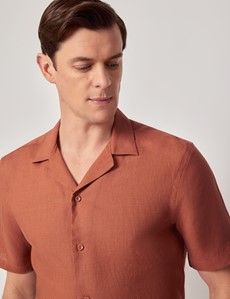 Rust Pure Linen Slim Shirt - Short Sleeve - Revere Collar-preview2