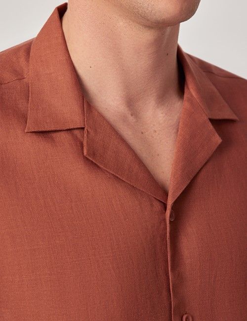 Rust Pure Linen Slim Shirt - Short Sleeve - Revere Collar-preview
