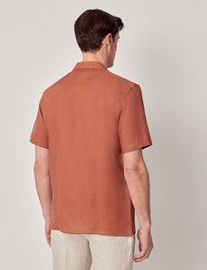 Rust Pure Linen Slim Shirt - Short Sleeve - Revere Collar-preview4