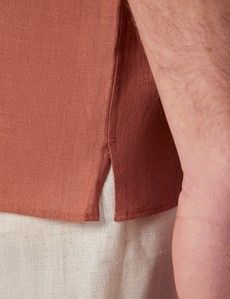 Rust Pure Linen Slim Shirt - Short Sleeve - Revere Collar-preview5