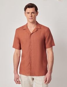 Rust Pure Linen Slim Shirt - Short Sleeve - Revere Collar-preview3
