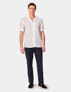 Slim Fit White Linen Shirt - Short Sleeve