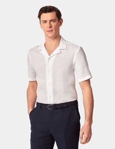 Slim Fit White Linen Shirt - Short Sleeve