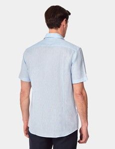 Slim Fit Light Blue Linen Shirt - Short Sleeve