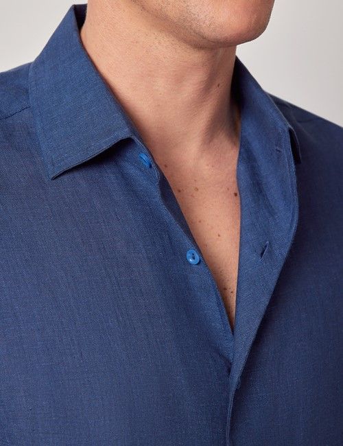 Marine Pure Linen Slim Short Sleeve Shirt - One Piece Collar-preview