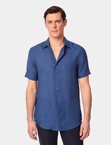 Slim Fit Marine Linen Shirt - Short Sleeve