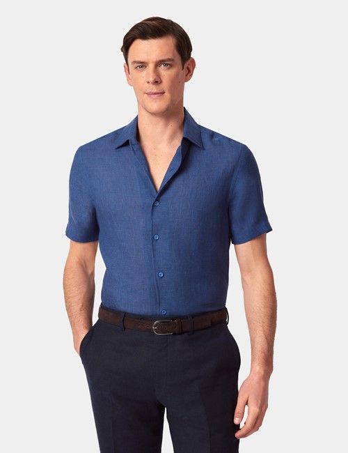 Marine Pure Linen Slim Short Sleeve Shirt - One Piece Collar