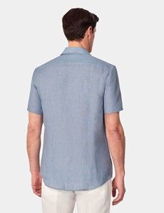 Slim Fit Sea Blue Linen Shirt - Short Sleeve