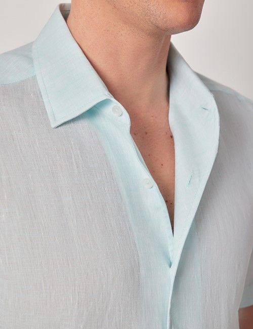 Mint Pure Linen Slim Short Sleeve Shirt - One Piece Collar-preview