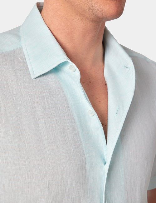 Mint Pure Linen Slim Short Sleeve Shirt - One Piece Collar-preview