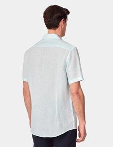 Mint Pure Linen Slim Short Sleeve Shirt - One Piece Collar-preview4