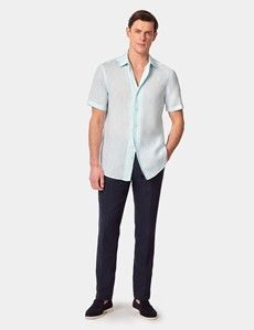 Mint Pure Linen Slim Short Sleeve Shirt - One Piece Collar-preview5