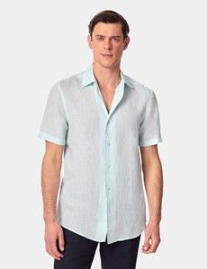 Mint Pure Linen Slim Short Sleeve Shirt - One Piece Collar-preview3