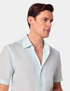 Mint Pure Linen Slim Short Sleeve Shirt - One Piece Collar-preview2
