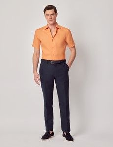 Orange Pure Linen Slim Short Sleeve Shirt - One Piece Collar-preview5