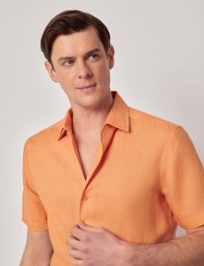 Orange Pure Linen Slim Short Sleeve Shirt - One Piece Collar-preview2