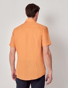 Orange Pure Linen Slim Short Sleeve Shirt - One Piece Collar-preview4