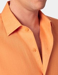 Orange Pure Linen Slim Short Sleeve Shirt - One Piece Collar-preview1