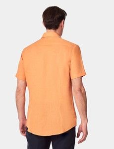 Orange Pure Linen Slim Short Sleeve Shirt - One Piece Collar-preview4