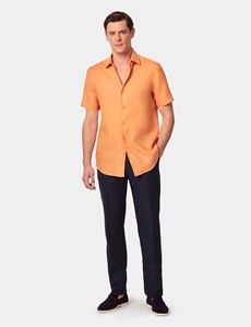 Orange Pure Linen Slim Short Sleeve Shirt - One Piece Collar-preview5