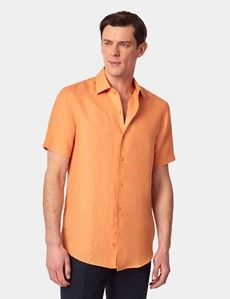 Orange Pure Linen Slim Short Sleeve Shirt - One Piece Collar-preview3