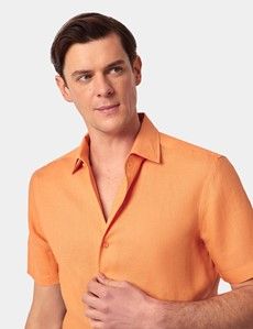 Orange Pure Linen Slim Short Sleeve Shirt - One Piece Collar-preview2