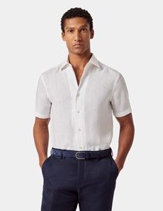 Slim Fit White Linen Shirt - Short Sleeve