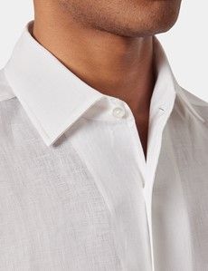Slim Fit White Linen Shirt - Short Sleeve