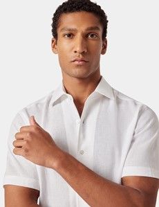 Slim Fit White Linen Shirt - Short Sleeve
