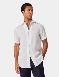 Slim Fit White Linen Shirt - Short Sleeve