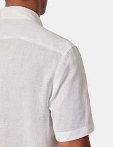 Slim Fit White Linen Shirt - Short Sleeve