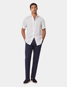 Slim Fit White Linen Shirt - Short Sleeve