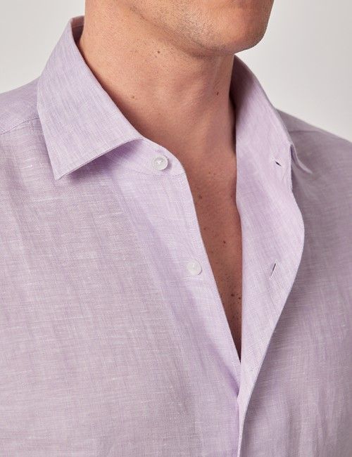 Dusty Lilac Pure Linen Slim Short Sleeve Shirt - One Piece Collar-preview