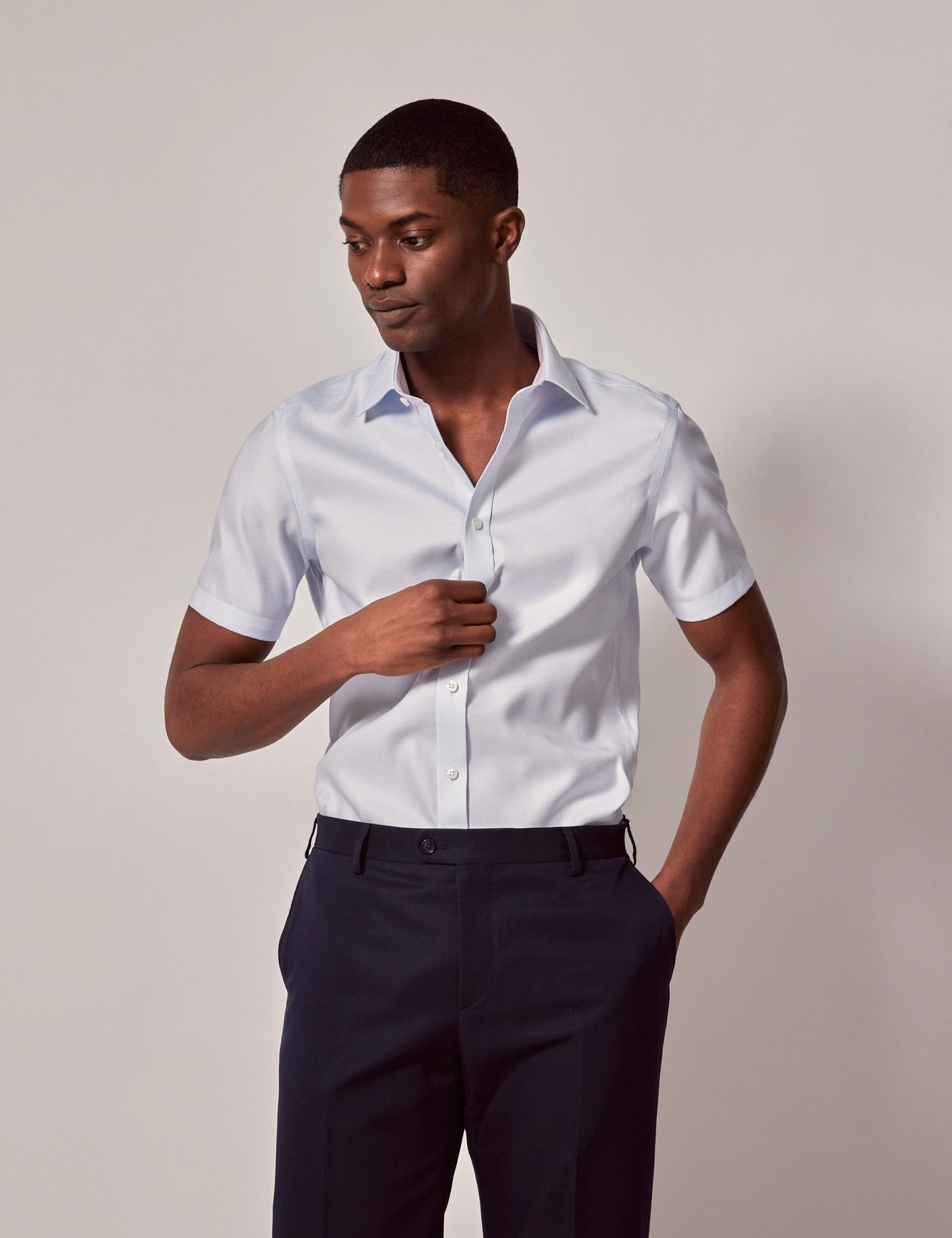 Non-Iron Blue Slim Fit Short Sleeve Shirt-preview